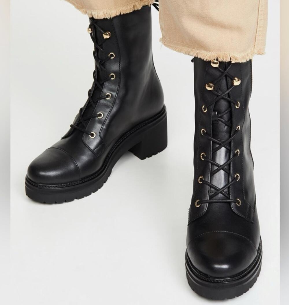 Michael Kors Anaka Leather Combat Boot Black 9
